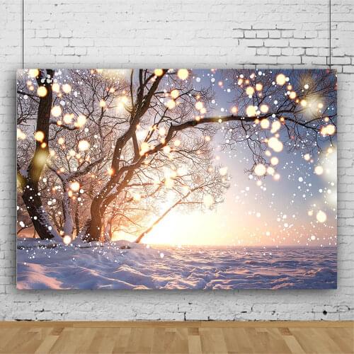 Mocsicka Winter Photography Backdrop Snow Snowfield Sunset Forest Photo Background for Photo Studio Newborn Portrait Photocall