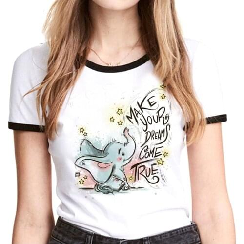 New Disney Elephant Dumbo T Shirt Women Kawaii Summer Tops Cartoon Unisex Harajuku Graphic Tees Korean Style T-shirt Female