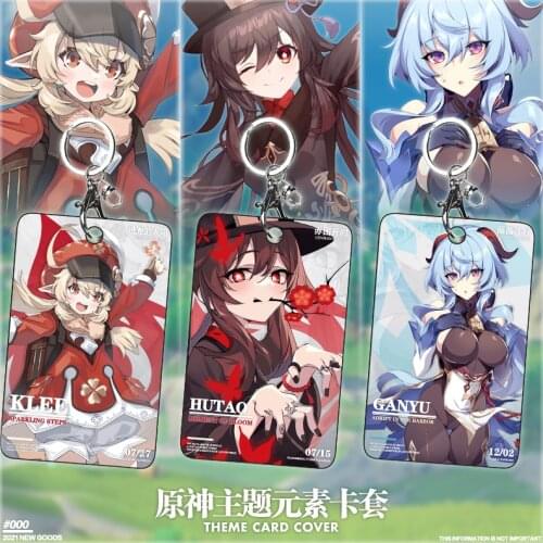 Game Genshin Impact Hu Tao Zhongli Diluc Klee Keqing ID Bus Bank Card Holder Keychain Card Case Box Pendant Toy Cosplay Gift