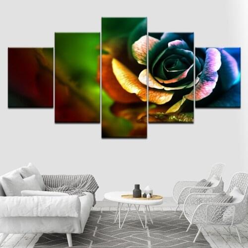 Canvas Painting Colorful Roses DIY Wall Art Pictures 5 Pieces Modular Wallpapers Poster Framework Print for living room Decor