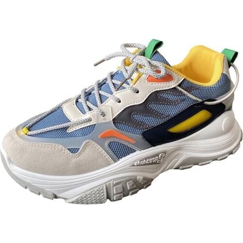 Mens Shoes 2021 Summer New Fashion Non-slip Round-toe Lightweight Breathable Lace-up Thick-soled Low-top Casual Sports Shoes