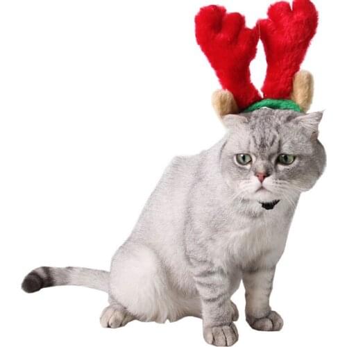 Soft Fluffy Short Plush Cute Red Antlers Deer Horn Cap Pet Cat Dog New Year Christmas Hairpin Cartoon Hair Hoop Hat Party Decor