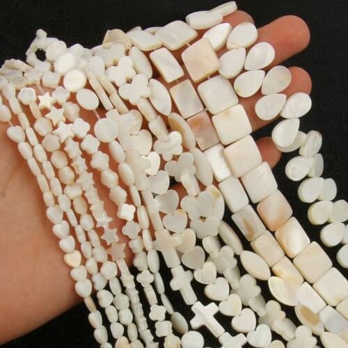 Natural White Mother of Pearl Shell Beads Rondelle Heart Oval Round Freshwater Shell Beads for Jewelry Making DIY 15" Per Strand