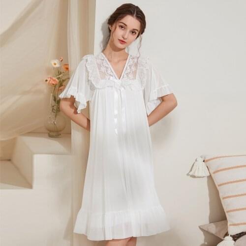 Princess Short-sleeved Nightdress Summer Lovely Double-layer Mesh Bow Home Clothes Nylon Lace Nightgowns White Night Dress Women