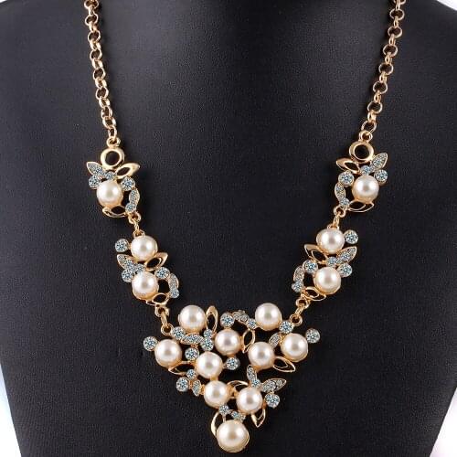 New Fashion Imitation Pearl Crystal Earrings&Necklaces Elegant Chian Wedding Necklace for Women Jewelry