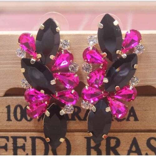 Popular Lady Valentines Day Gifts earrings Zerong Colorful rhinestone champagne/red/fuchsia glass stone 1pcs delicate fashion