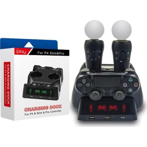 PS4 Move Motion VR PSVR LED Joystick Charger Stand Controller Charging Dock for PS VR Move PS 4 Dualshock 4/Slim/Pro Gamepad