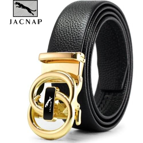 JACNAIP G Leather Belts For Men 3.5cm Width Fashion All-match Automatic Buckle Black Genuine Leather Belt Mens Belts Cow