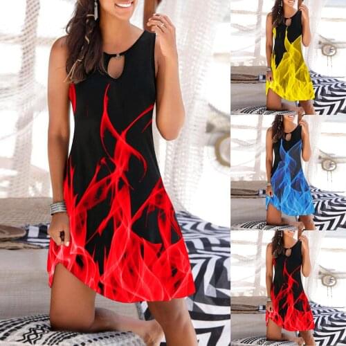 2021 Summer Dress Womens Cute White Sundress Casual Sleeveless O-Neck T-Shirts Boho Print ​Dress sundress Dresses vestidos