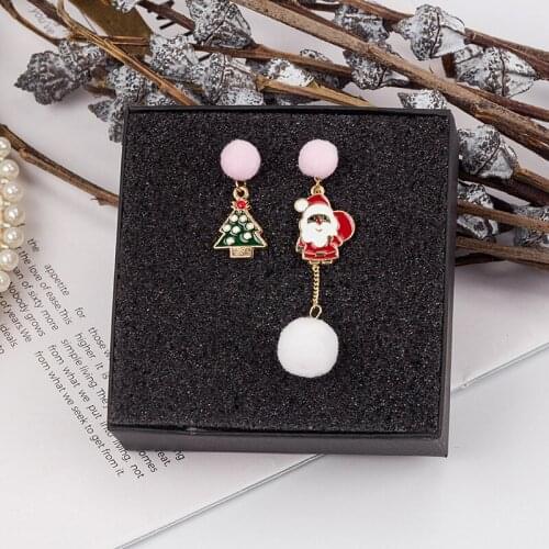 Fashion Santa Claus Snowman Pendant Earrings For Women Girls Christmas Asymmetry Alloy Stud Ear Jewelry Party Gifts