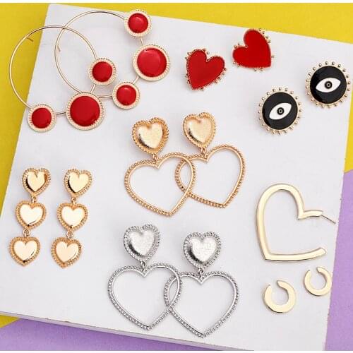 Brilliant Big Red Heart Earrings Drop Lovely Women Heart Dangles Earrings for Party Valentines Day Gifts