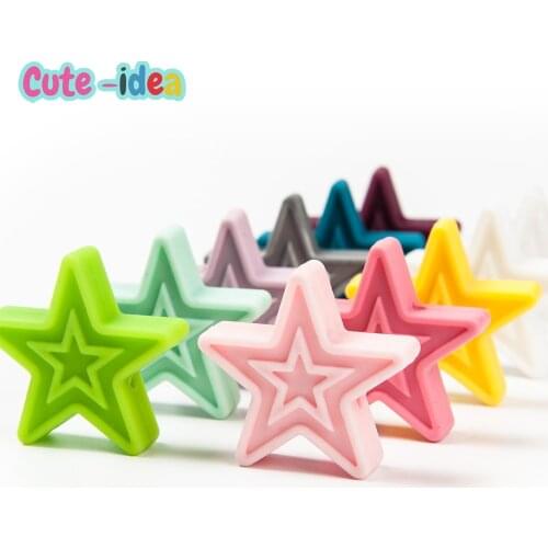 Cute-idea 10pcs Creative Star Shaped Silicone Beads Teether Jewelry Making Baby Mom nursing Food Grade Silicone Teething Beads