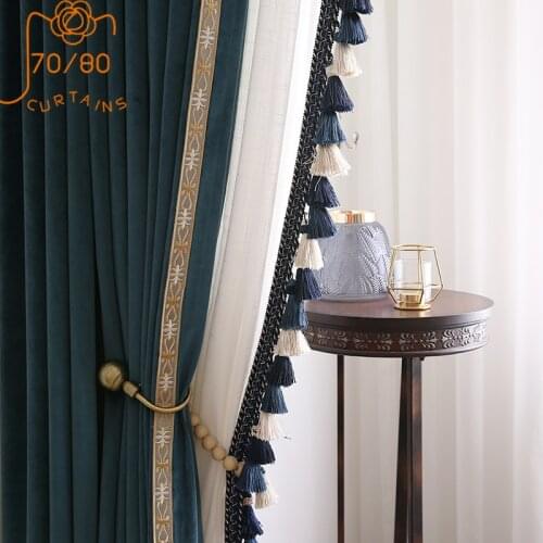 Nordic High-end Flannel Lace Stitching Curtains Blackout Curtains for Living Room and Bedroom Customized Products