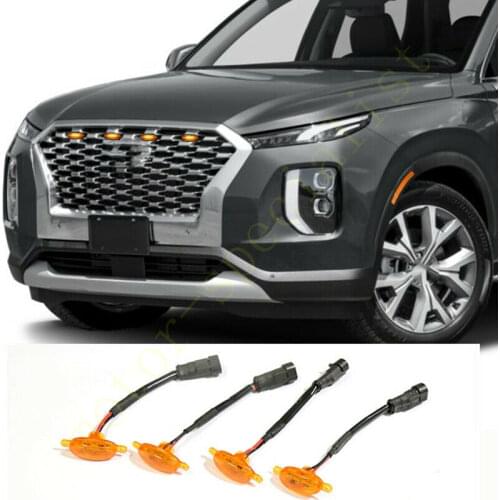 LED Car Front Grille LED Amber Light Raptor Style Light Kit Decor W/ Wire Speed 4Pcs For Hyundai Palisade 2020-2021