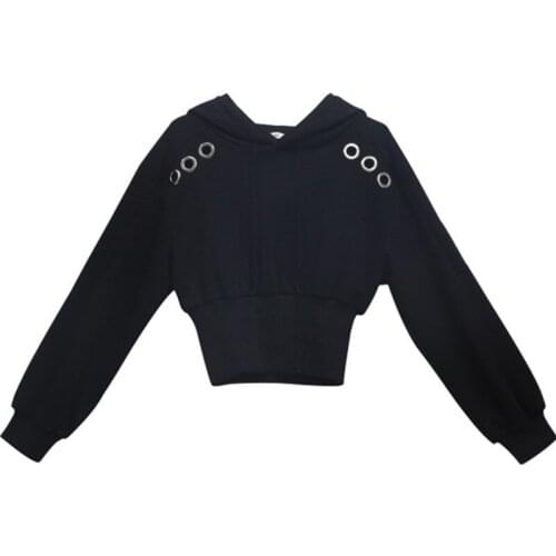 6 to 16 years kids & teenager girls spring hooded black cotton tops children girl fashion casual circle short top clothing