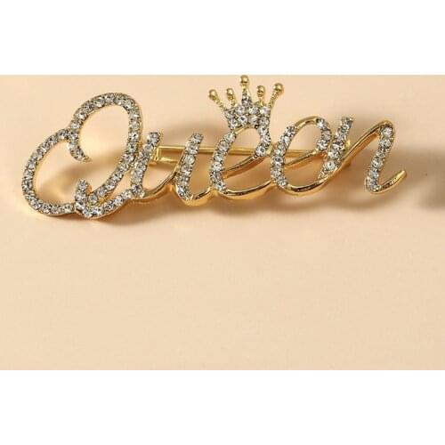 Handmade Blingbling Jewelry Rhinestone Brooch "QUEEN " Word Pin Gift To Lady Luxury Crystal Lapel Pin For Women Broche Female