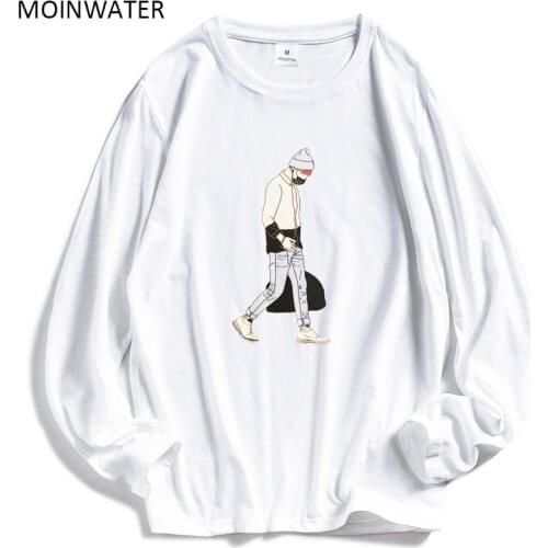 MOINWATER Women Fashion Long Sleeve T shirts Cartoon Pattern Female Cotton White Tees Lady Casual Black T shirt Tops MLT2005