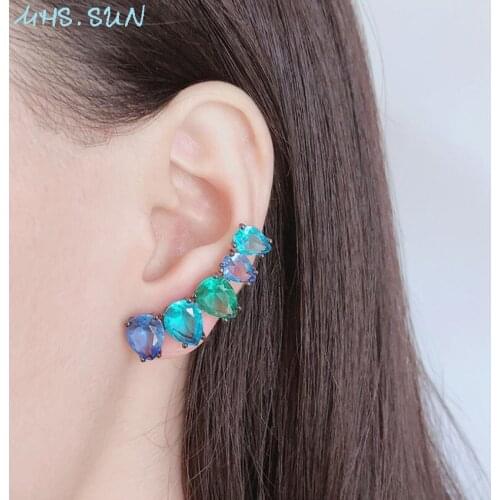 MHS.SUN Newest Arrival Elegant Geometric Crystal Earrings For Women Fashion Zircon Stud Earrings Jewelry For Christmas Gift