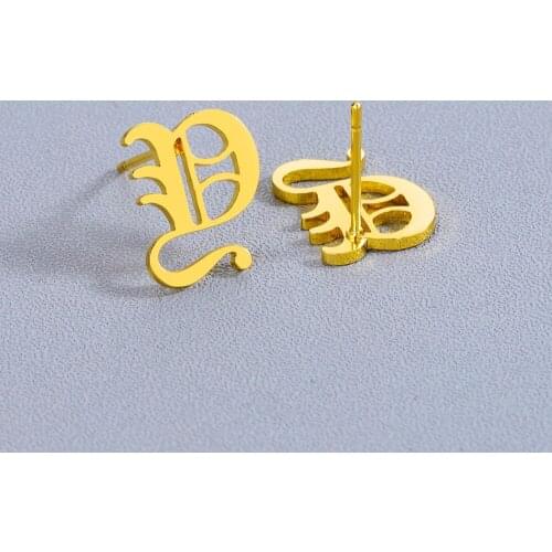 Chandler Classic 26 Letters Stud Earrings Fashion Jewelry For Women Stainless Steel Earring Old Ancient Metal Bronics