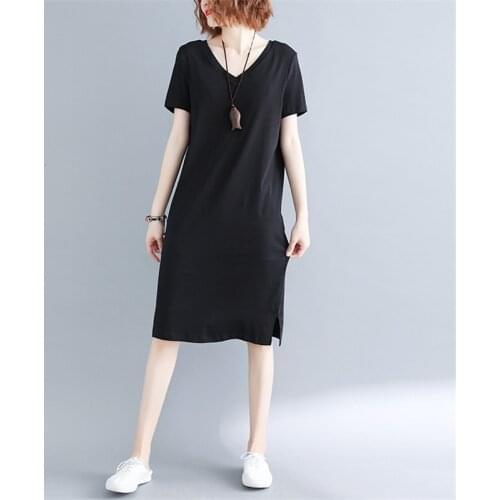 Summer 2020 Plus Size Backless Dress Women Korean Loose Casual V-neck Short Sleeve Cotton Dresses abiti estivi donna XL-4XL Z283