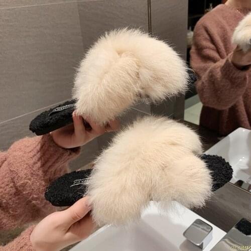 Winter Women Warm Faux Fur Home Slippers Ladies Cross Soft Plush Furry Female Open Toe Womens House Shoes Fashion Woman Slides