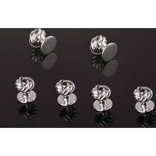 10sets/lot Classic Hollow Knot Twist Flower Cufflinks Collar Studs 6pcs Set Tuxedo Cuff Links Button Stud Set Mens Jewelry