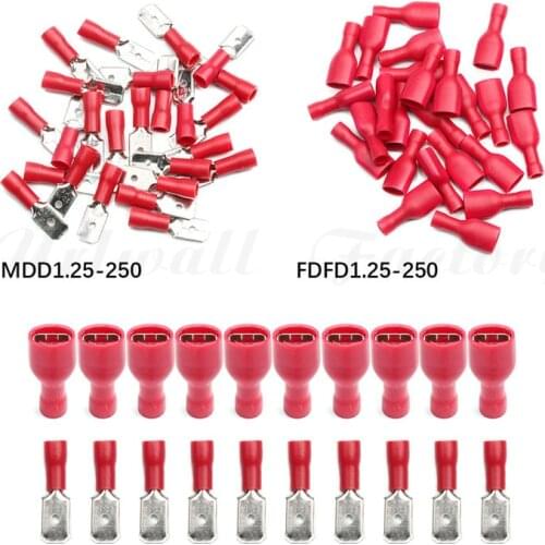 25Pairs Red Female&Male Spade Terminals Insulated Electrical Crimp Connectors Wiring Cable Plug FDD 1.25-250+MDD1.25-250
