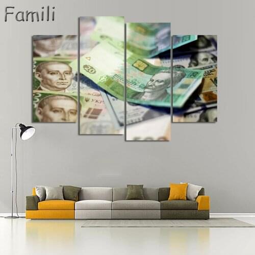 4pcs New Design Canvas Painting Banknotes Home Decor Wall Pictures For Living Room Top-rated Modular Picture Modern Poster