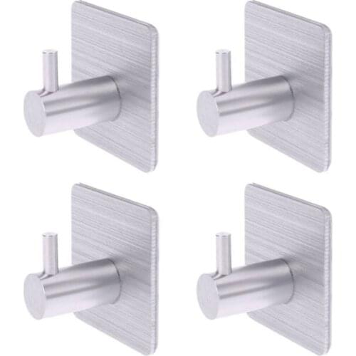 4 Pcs Self Adhesive Hooks Home Kitchen Wall Door Hook Clothes Coat Bag Key Hanger Bathroom Towel Holder Storage Rack Aluminum