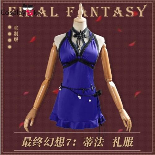Anime Final Fantasy 7 Remake Tifa Lockhart Blue Party Dress Sexy Uniform Cosplay Costume Women Halloween Free Shipping New 2020