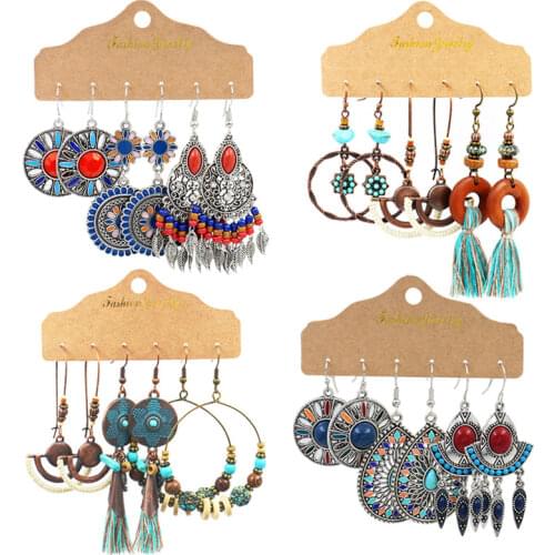 Bohemia Bride Earrings Set Vintage Ethnic Tassel Wedding Water Drop Earrings for Women Girls Statement Jewelry Jhumka