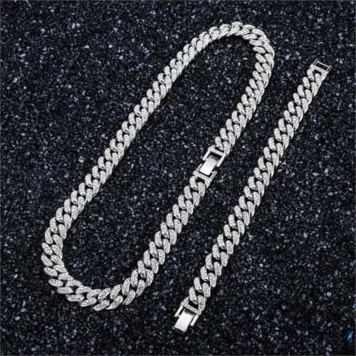 Hip Hop Miami Curb Cuban Chain Necklace 13MM Gold Iced Out Paved Rhinestones CZ Bling Rapper Necklaces Men Jewelry