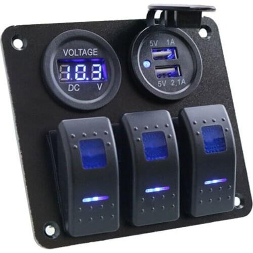 Digital Voltmeter Dual USB Port Boat Switch Panel Car Switch Panel DC 12-24V Outlet Combination LED Rocker Switch Panel