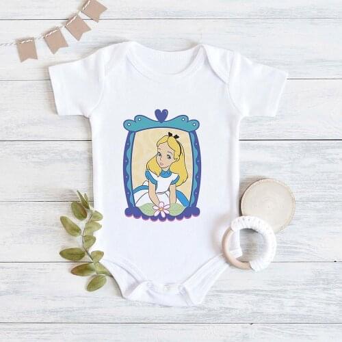 Harajuku Style Cartoon Cute Alice In Wonderland Print Short Sleeve Toddler Jumpsuit Summer Newborn Romper Girls Baby Bodysuits