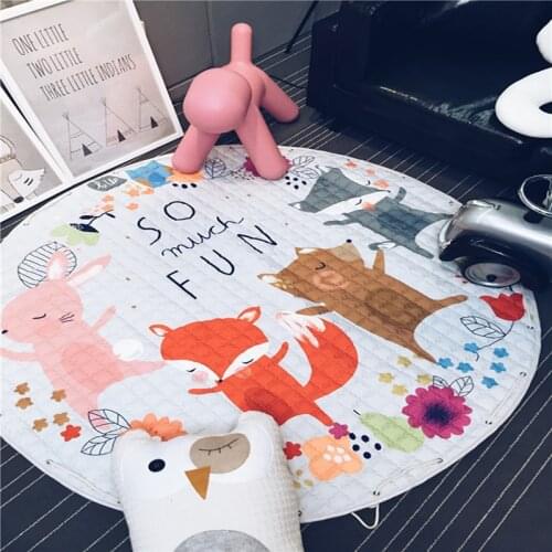 Diameter 150 CM Kawaii Round Cartoon Animal Baby Play Mat Developing Nursery Anti-slip Puzzle Carpet Rug Toys Storage Bag
