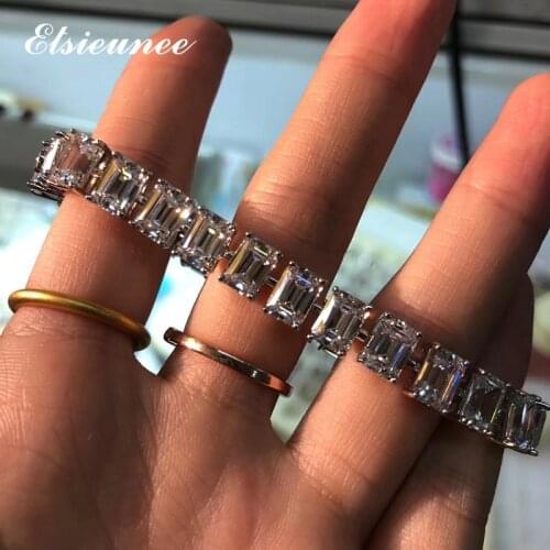 ELSIEUNEE 100% 925 Sterling Silver Emerald Cut Simulated Moissanite Diamond Bracelets Bangle Women Girls Fine Jewelry Wholesale