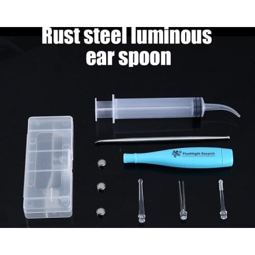 Tonsil Stone Remover Tool LED Light Stainless Steel Ear Pick Wax Cleaner With 3 Tips Earpick Irrigator Syringe Clean Care Tool