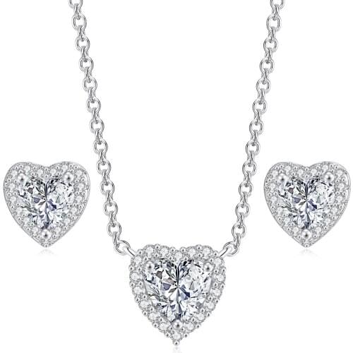 Heart Jewelry Sets For Women Bridal Crystal Necklace Earrings Korean Style 2021 Fashion Romantic Wedding Accessories Jewelry 551