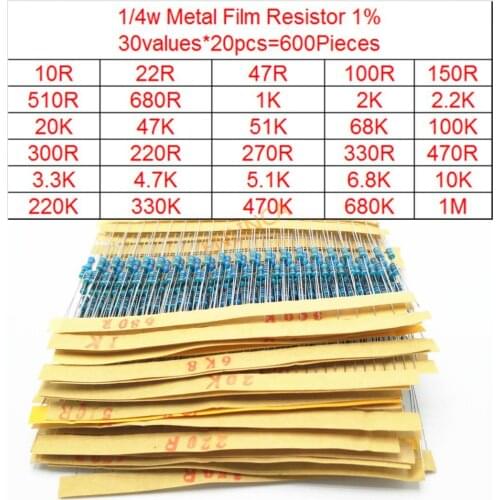 600-2600pcs 1/4W Metal film resistor Kit 30-130values Resistor Assorted Kit Set Pack 1R-10M electronic diy kit resistor 1