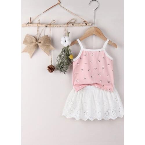 Summer Baby Girls Two-piece Clothes Set Infant Newborn Floral Printed Pattern Camisole Top+ Lace Skirt Casual Outfits Suits