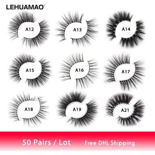 LEHUAMAO 50Pairs Mink Eyelashes 3D Mink Lashes Wholesale Mix Natural False Eyelashes Fluffy Cruelty Free Eyelash Dramatic Lash