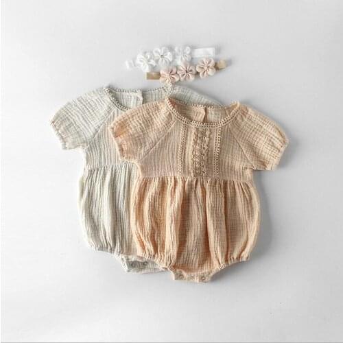 Summer baby romper cotton linen short sleeve infant kids overalls toddler girls jumpsuit princess baby costumes children onesies