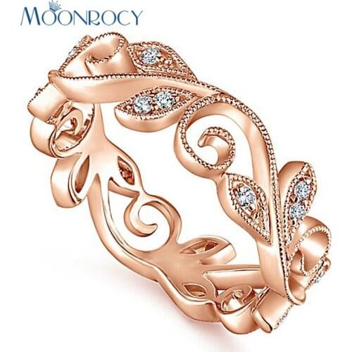 MOONROCY Cubic Zirconia Jewelry CZ Wedding Crystal Party Rings Rose Gold / Silver Color for Women Girls Gift Dropshipping
