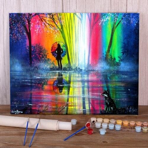 Natural Scenery Rainbow Fox Coloring By Numbers Painting Package Acrylic Paints 50*70 Picture By Numbers Photo Art