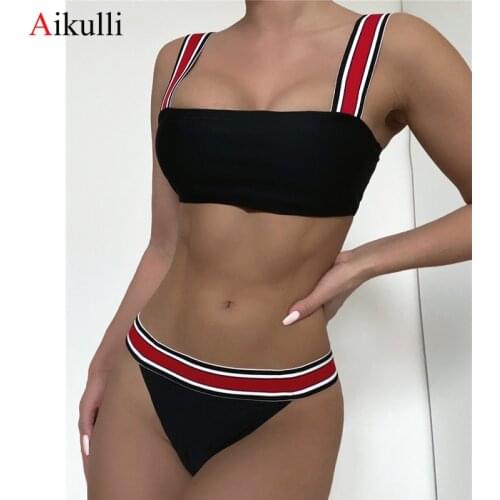 New Striped Bikinis Swimsuits Women Sports Bikini Set 2021 Swimwear Summer Bandage Swimming Beachwear Female Beach Bathing Suits