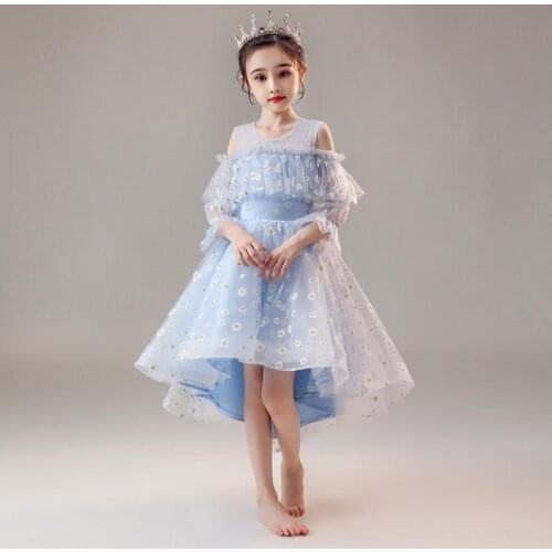 Off Shoulder Girl Dress Princess Wedding Embroidered applique Flower Girl Birthday Dresses for Kids Christmas Party Banquet