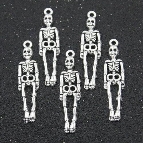 20PCS 8*38mm Charms Skeleton Human Body Picture Color Halloween Metal Alloy Pendant DIY jewelry Handwork Making Material