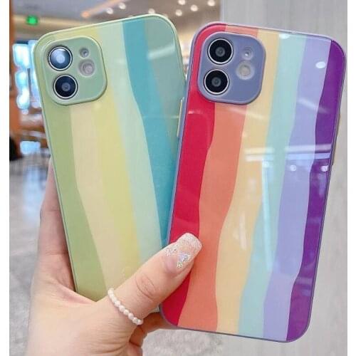 Rainbow Glass Phone Case for iPhone12 Pro MAX mini 11 Pro MAX 11 Pro 11 XS XR XS MAX X 8 Plus 7 Plus 8 7 Protective Cover