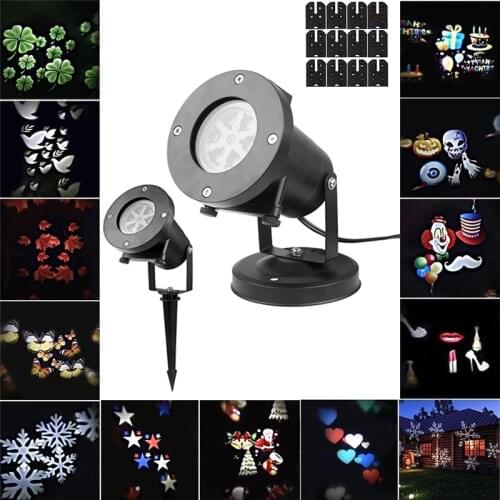 Snopowflake Christmas 12 Kinds of Card Pattern LED Projection Lamp Lawn Pin Projector Light Outdoor for Birthday Wedding Party