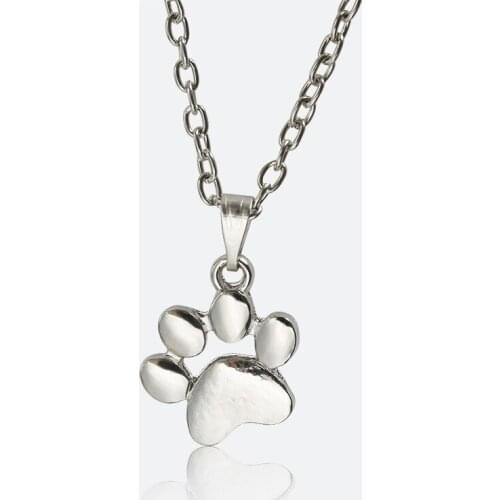Lovely Kitty Cat Puppy Dog Metallic Footprint Pendant Silver Plated Golden Necklace for Women Men Around 52 cm